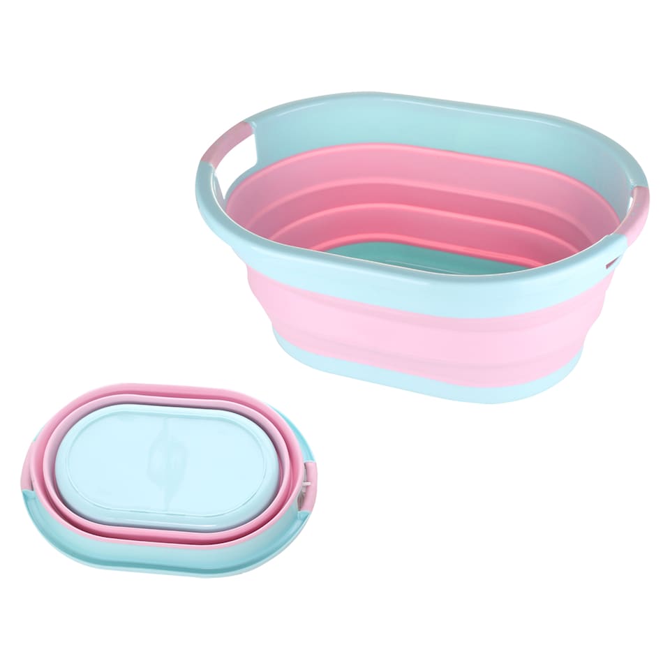 image 1 of 24L Oval Collapsible Laundry Basket, Plastic Laundry Hamper - Pink