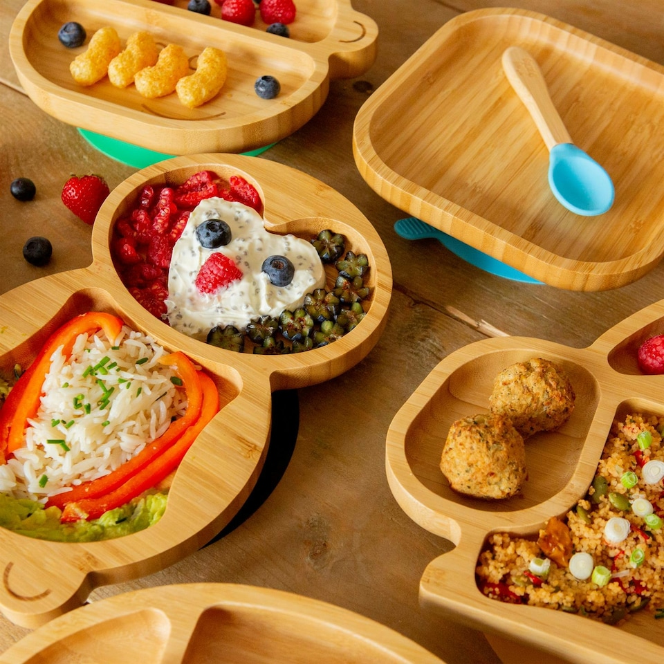 image 1 of Tiny Dining Children's Bamboo Suction Square Plate - Yellow