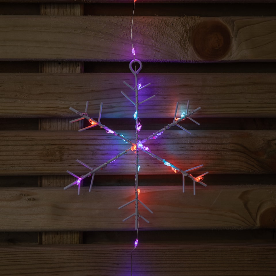 image 1 of 390 LED 1.3m x 1.2m Christmas Snowflake Curtain Lights in Static Rainbow & Twinkling Orange