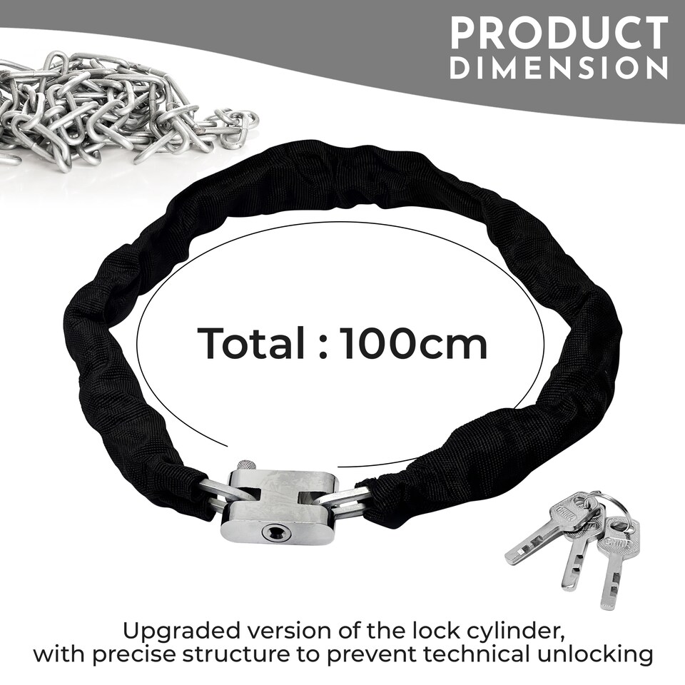 image 1 of 3 Key Motorcycle Heavy-Duty Padlock with Chain - 38mm x 1m