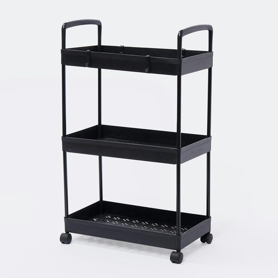 image 1 of OHS 3 Layer Home Shelving Storage Organiser Trolley Cart - Black Black