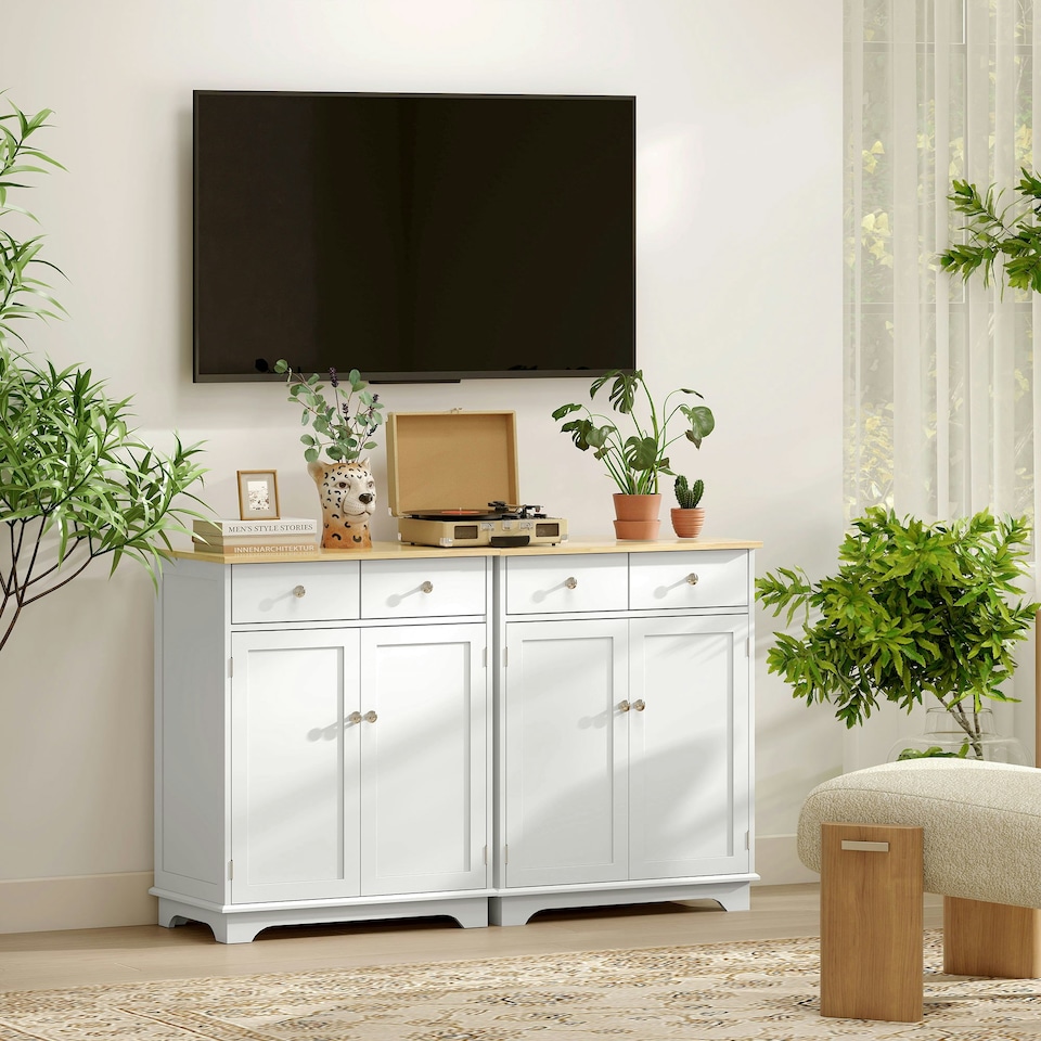 image 1 of HOMCOM Rubber Wood Top Kitchen Cupboard Side Cabinet Island w/Adjustable Shelf