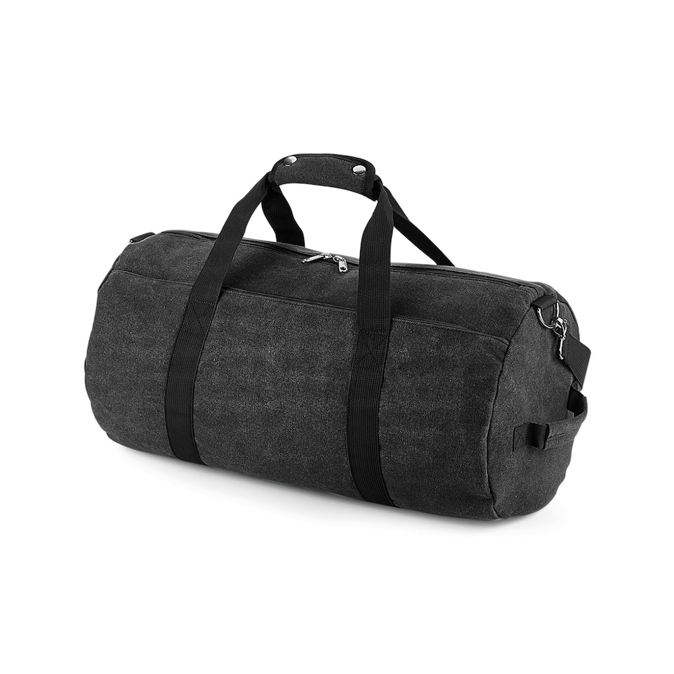 Bagbase Vintage Canvas Duffle Bag - Black - One Size
