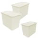 image 3 of 1 x Large Cream Stackable 80 Litre Plastic Rattan Storage Container With Lid Cream
