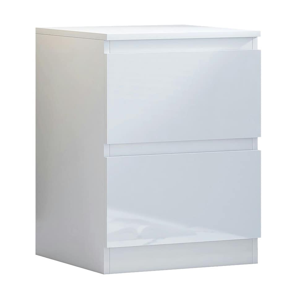 image 1 of FWStyle Carlton 2 Drawer Bedside Nightstand - White Gloss Front