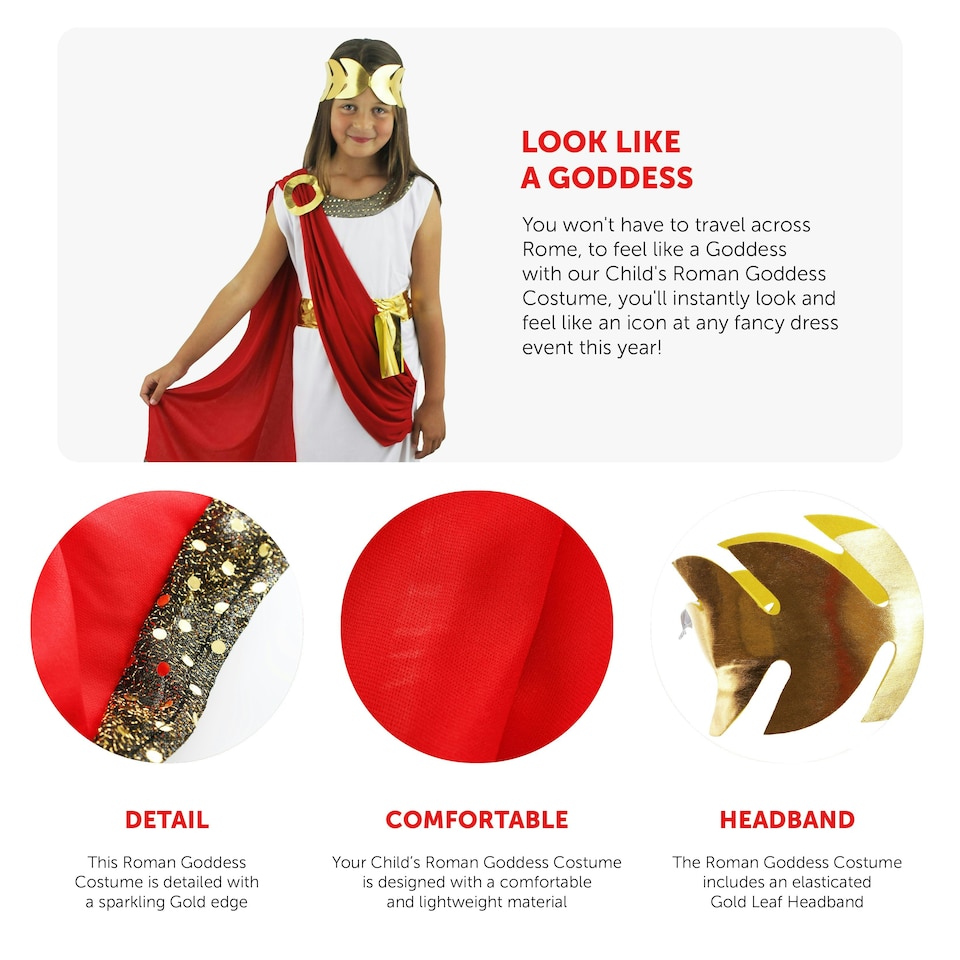 image 1 of Child’s Roman Goddess Costume – Ancient Greek Fancy Dress for Girl N/A | XL