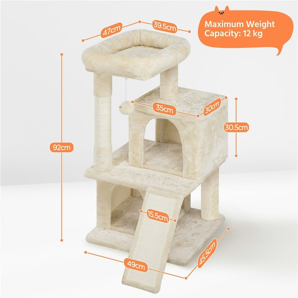 image 1 of Yaheetech 92 cm Cat Tower with Double Condos Beige