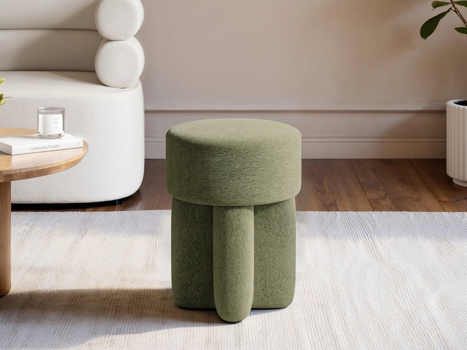 image 1 of SOLACE+CO Astrid Wave Chenille Round Pouffe Olive Green