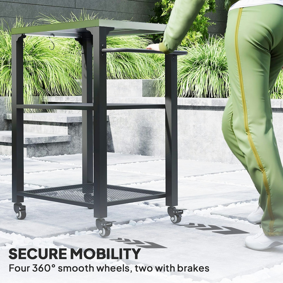 image 1 of Outsunny 3-Shelf Outdoor Grill Cart, Outdoor Kitchen w/ Stainless Steel Top