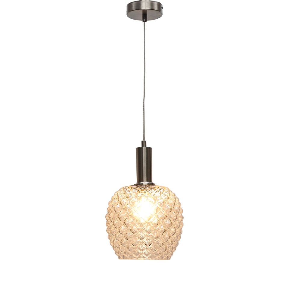 image 1 of Set of 2 Baine - Clear Textured Glass Satin Nickel Deco Pendants