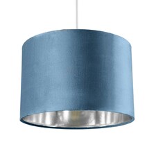 CGC NILA Luxury Teal Velvet & Silver Round Pendant Drum Lamp Shade Blue