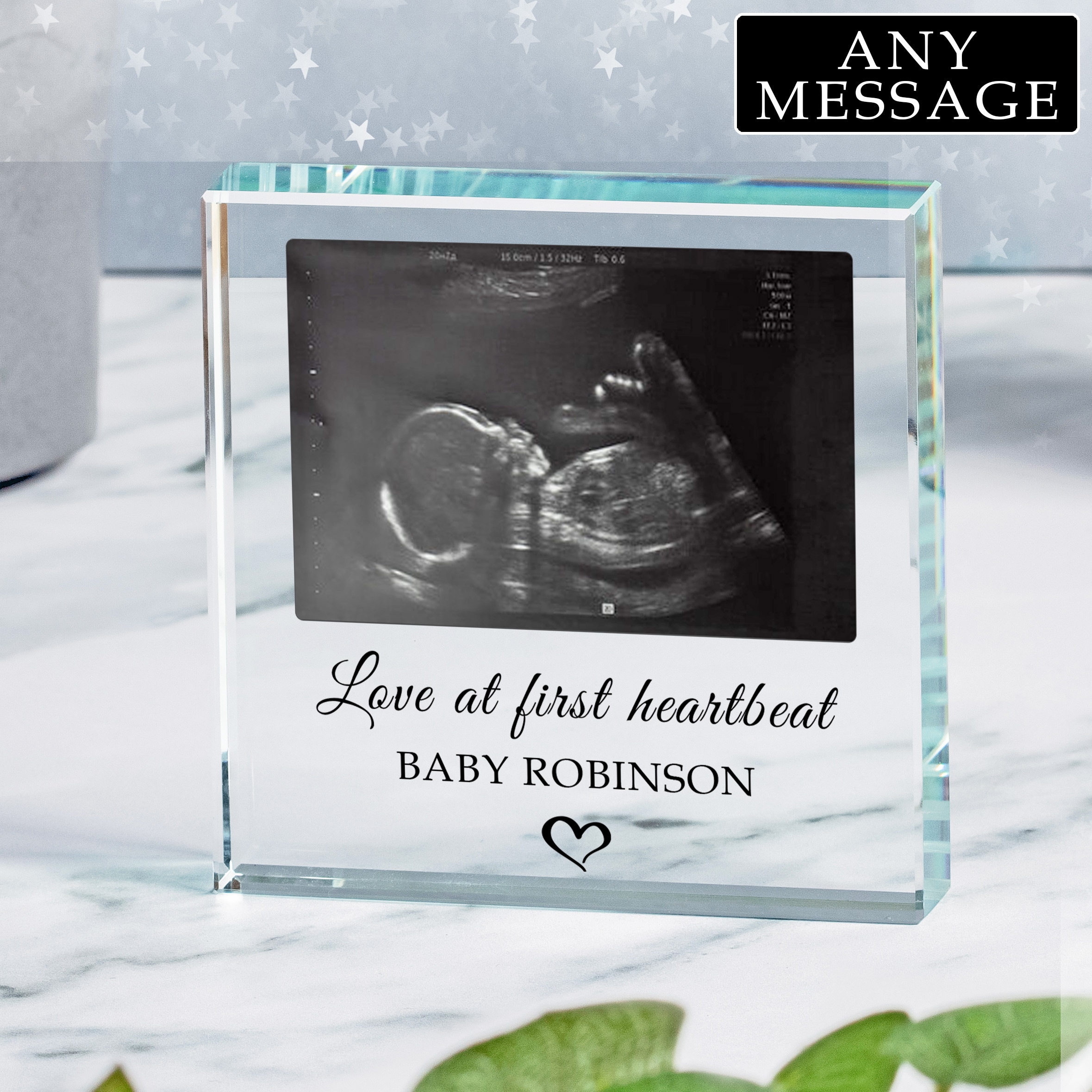 Uniqueful Personalised New Baby Scan Glass Token New Baby Gift in Clear