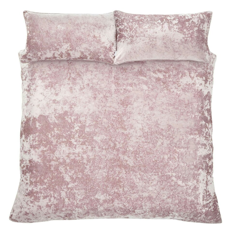 image 1 of Catherine Lansfield Crushed Velvet Blush Duvet Cover Set Pink | Double