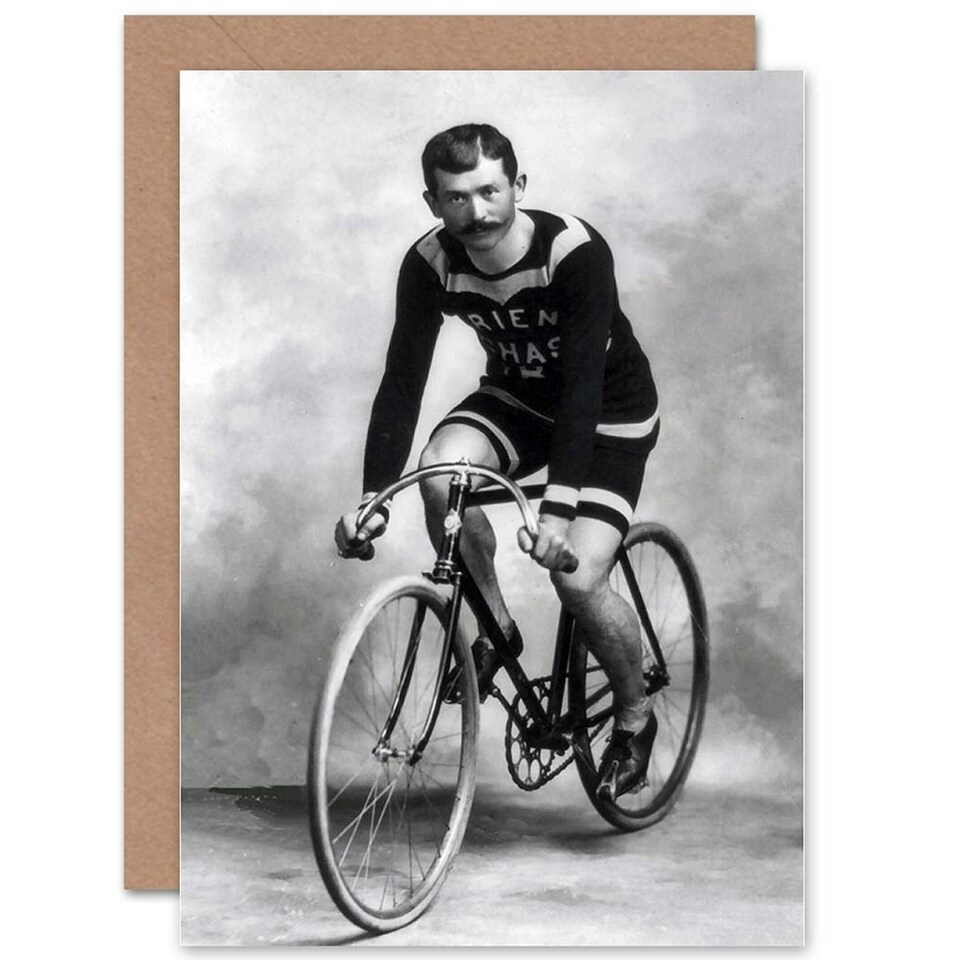 image 1 of Cycling Cyclist Bicycle Vintage Black White Photograph Greeting Card