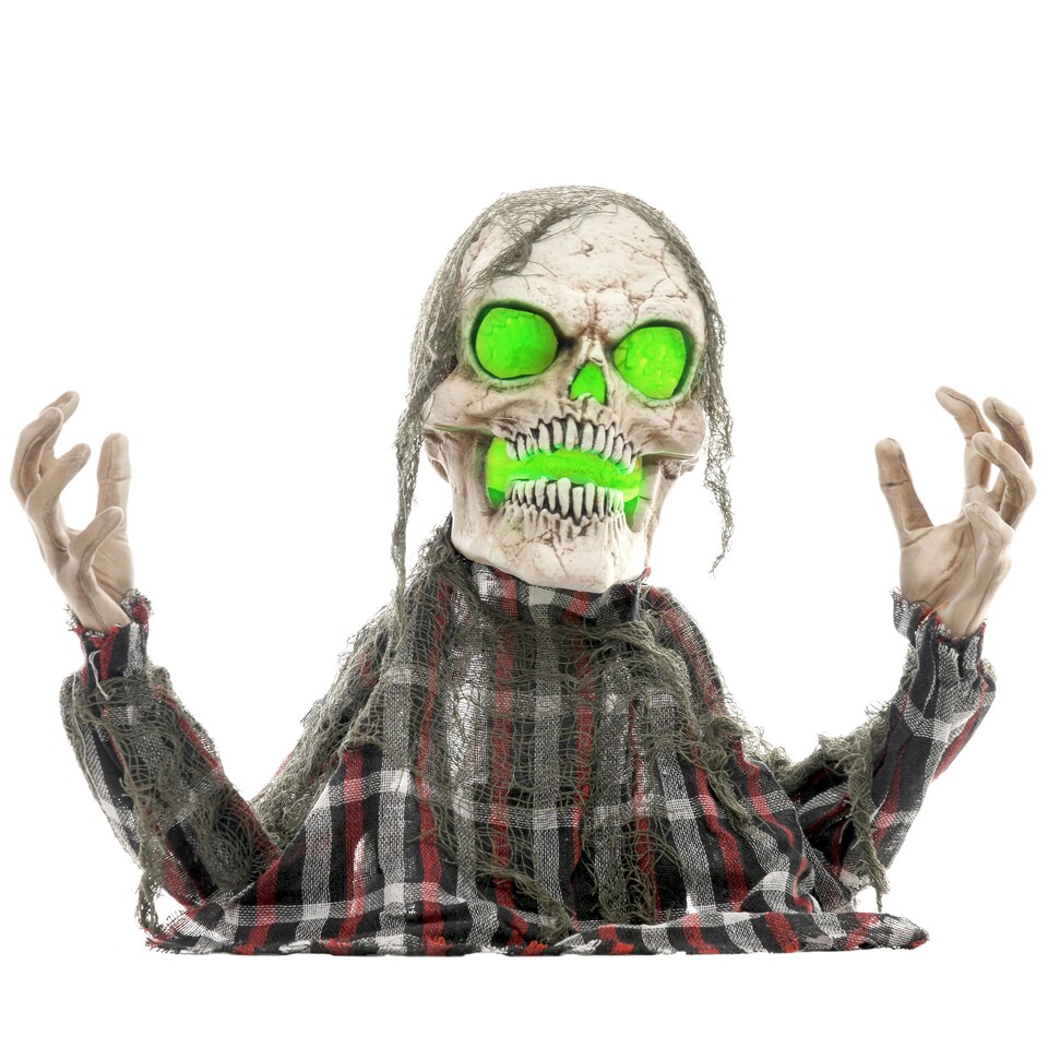 image 1 of HOMCOM 70c8 Groundbreaker Skeleton Outdoor Halloween Decoration, Halloween Animatronic with Sound Activated, Light Up Eyes, Sound Effects, Animated Prop for Haunted House