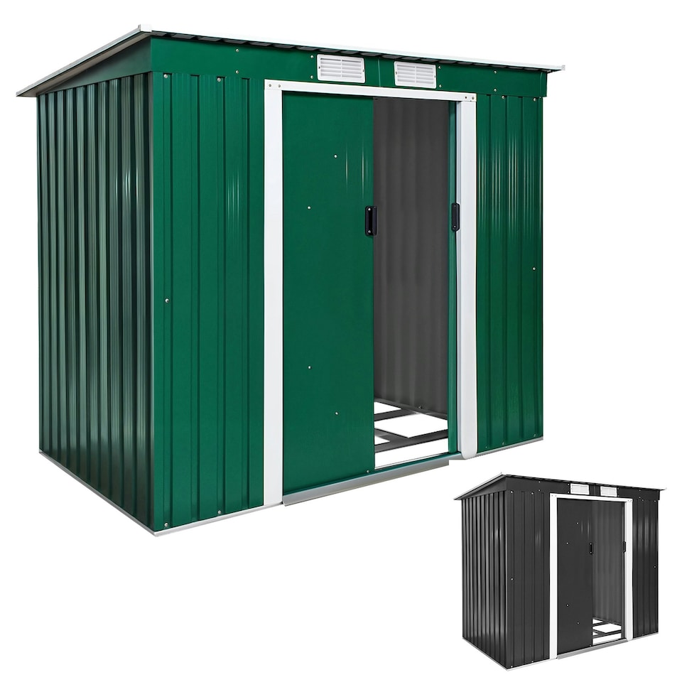image 1 of Shed with Pitch Roof - steel, foundation included, 213 x 130 x 173 cm | Grey | grey/white | 213 x 130 x 173 cm | 1