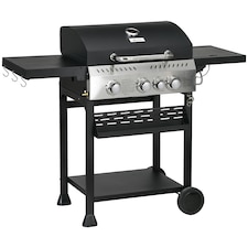 Outsunny 3+1 Burner Propane Gas Barbecue Grill with Thermometer, Bottle Opener