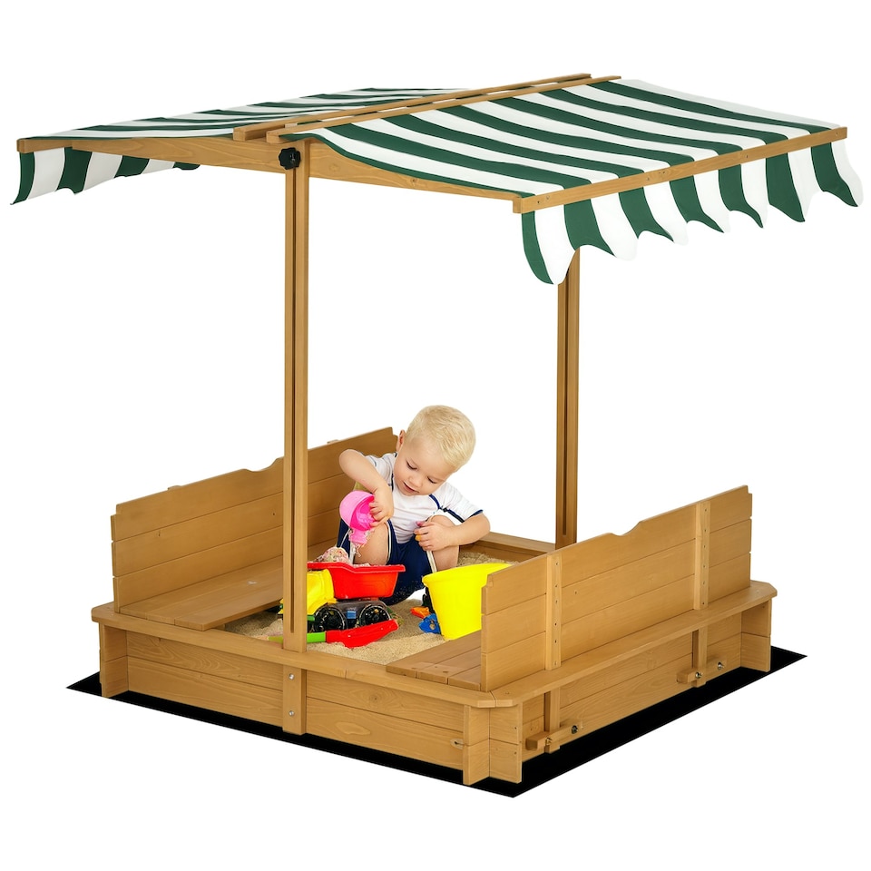 image 1 of Outsunny Kids Square Wooden Sandpit, Children Sandbox Outdoor Playset | Yellow | Natural, Blue