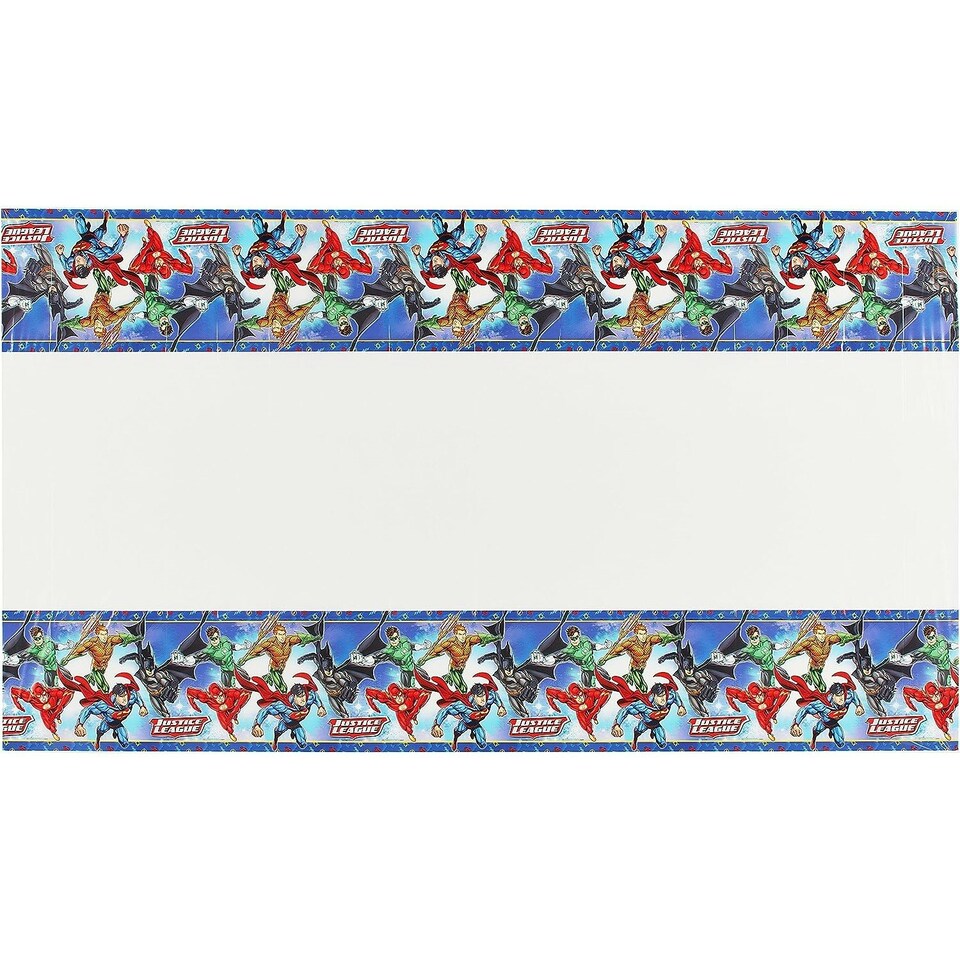 image 1 of Justice League Plastic Characters Party Table Cover - White/Blue/Red - One Size