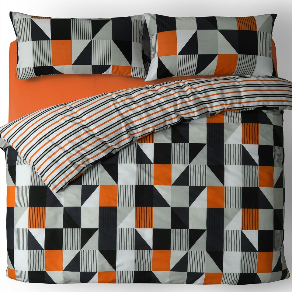 image 1 of Velosso Jazz Printed Cotton Blend Duvet Cover and Pillowcase Set Orange | King