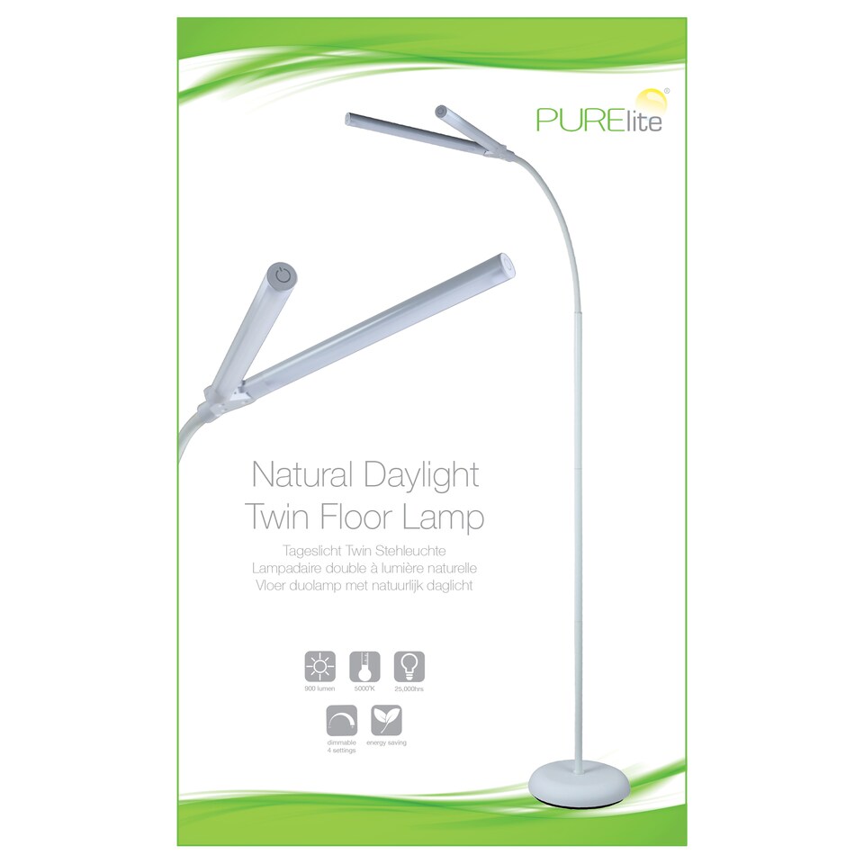 image 1 of PURElite Natural Daylight Floor Lamp - 2 Lights for Extra Power with 4 Brightness Settings for Reading & Crafts