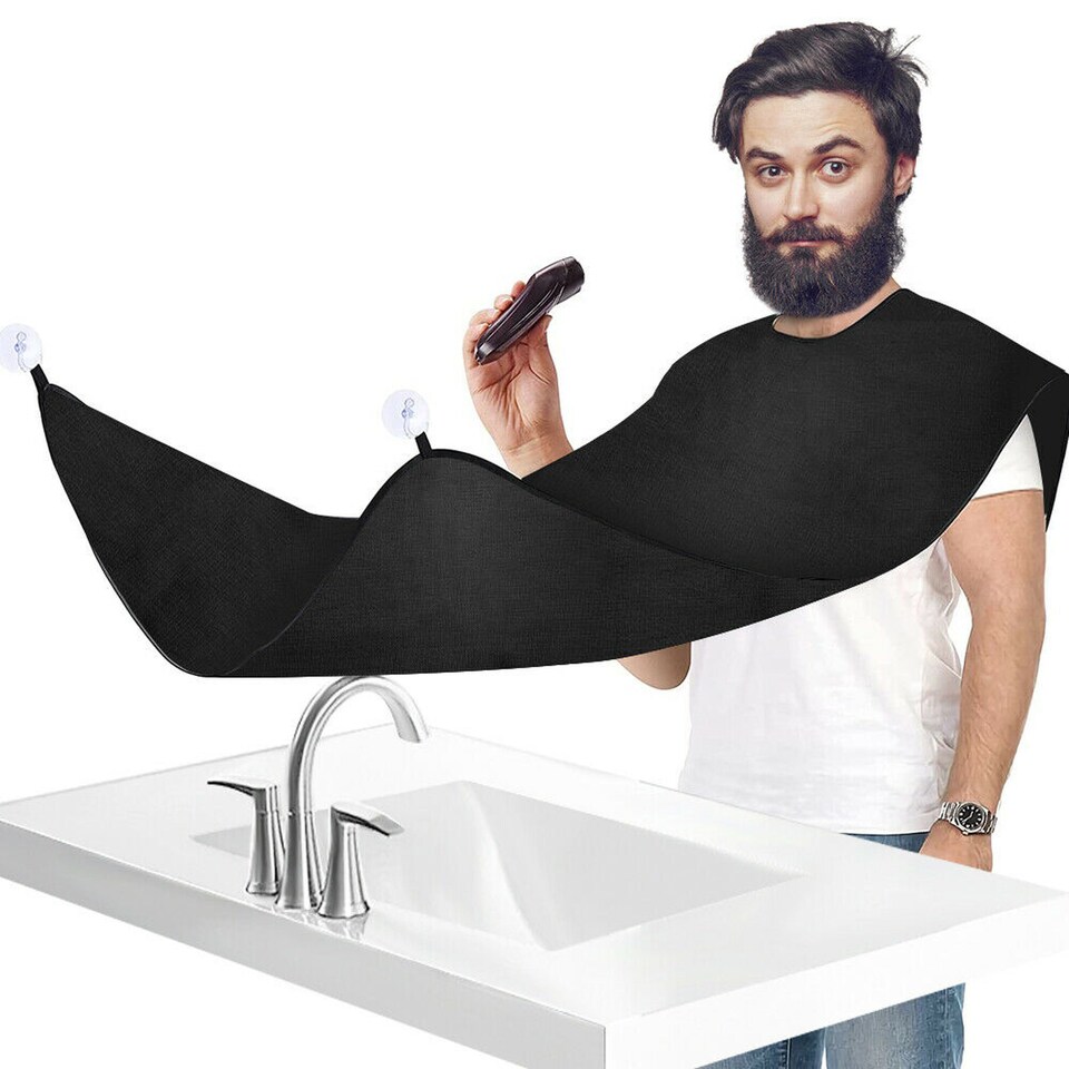 image 1 of Men's Beard Shaving Apron Facial Hair Trimming Bib with Suction Cups Waterproof Hair Catcher for Shaving Grooming & Sink Protection