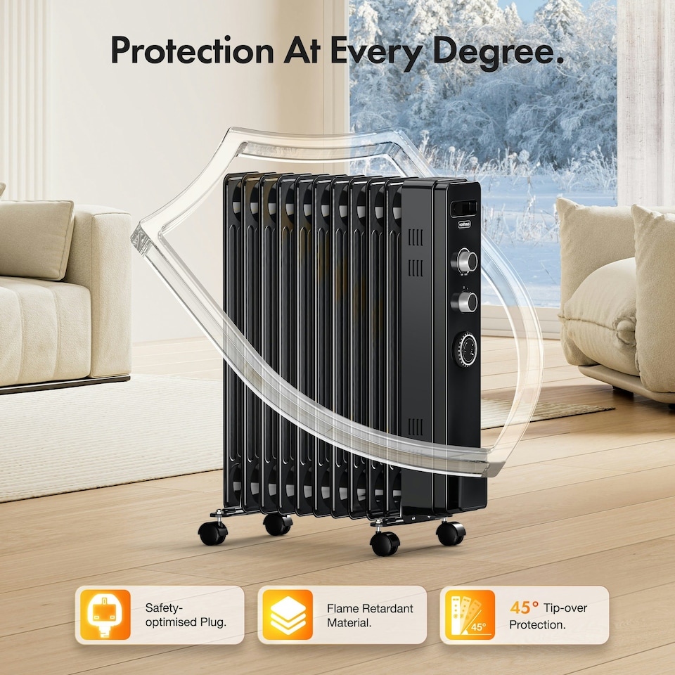 image 1 of VonHaus Oil Filled Radiator 11 Fin Portable Electric Heater