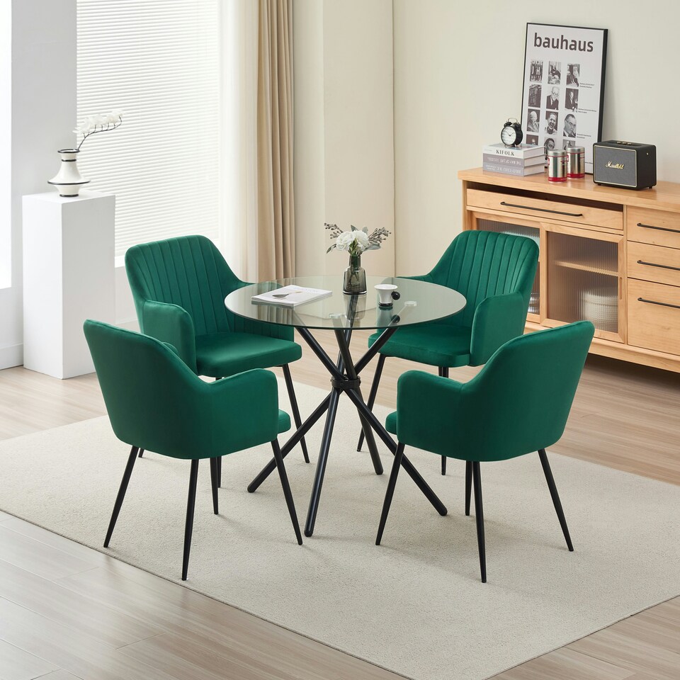 image 1 of New York Dining Table with 4 Charlotte Velvet Chairs Black