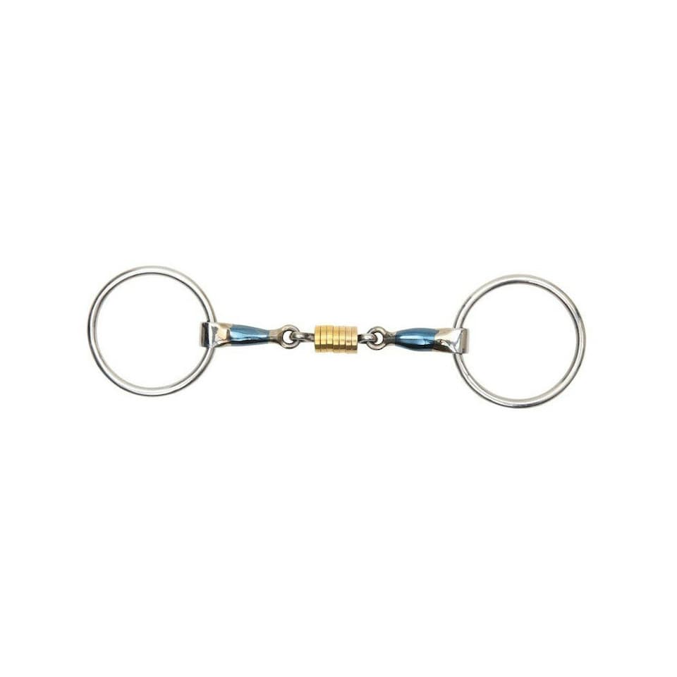 Shires Sweet Iron Roller Horse Loose Ring Snaffle Bit - Blue - 5.5in