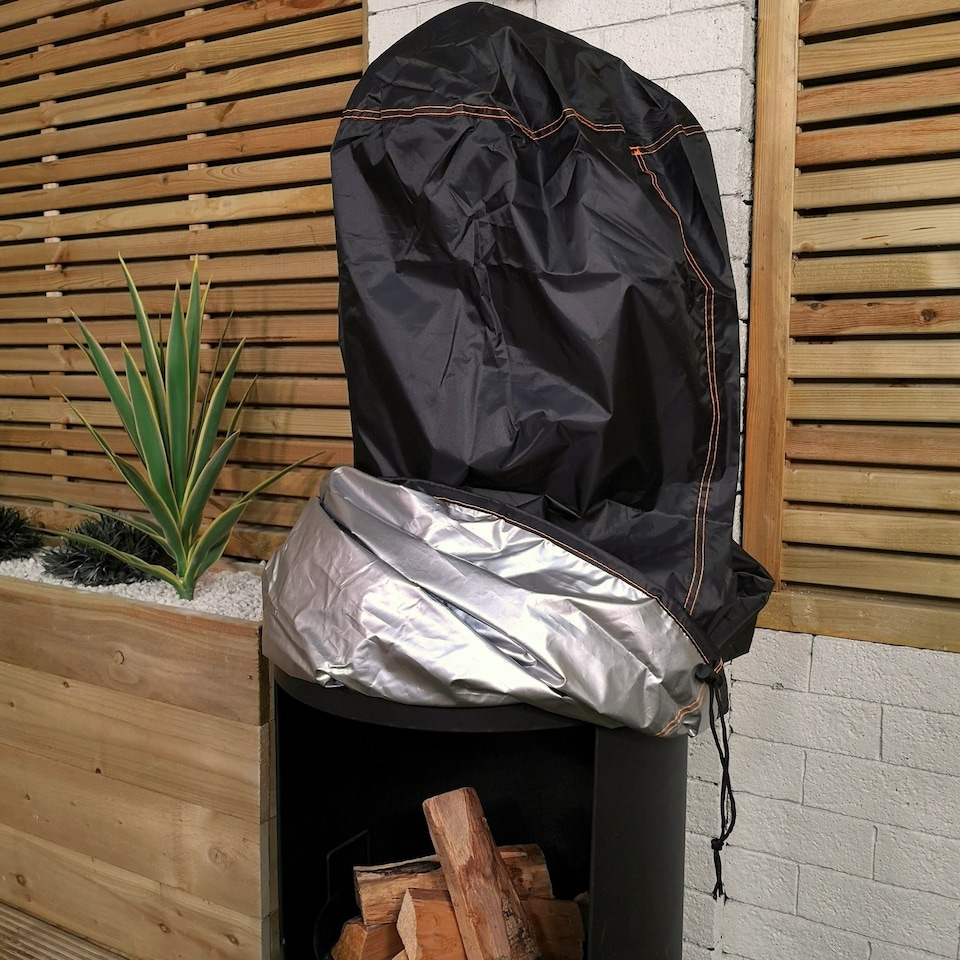 image 1 of 1.4m Tall Outdoor Garden Patio Chiminea Log Burner Fire Pit with Log Store & Cover