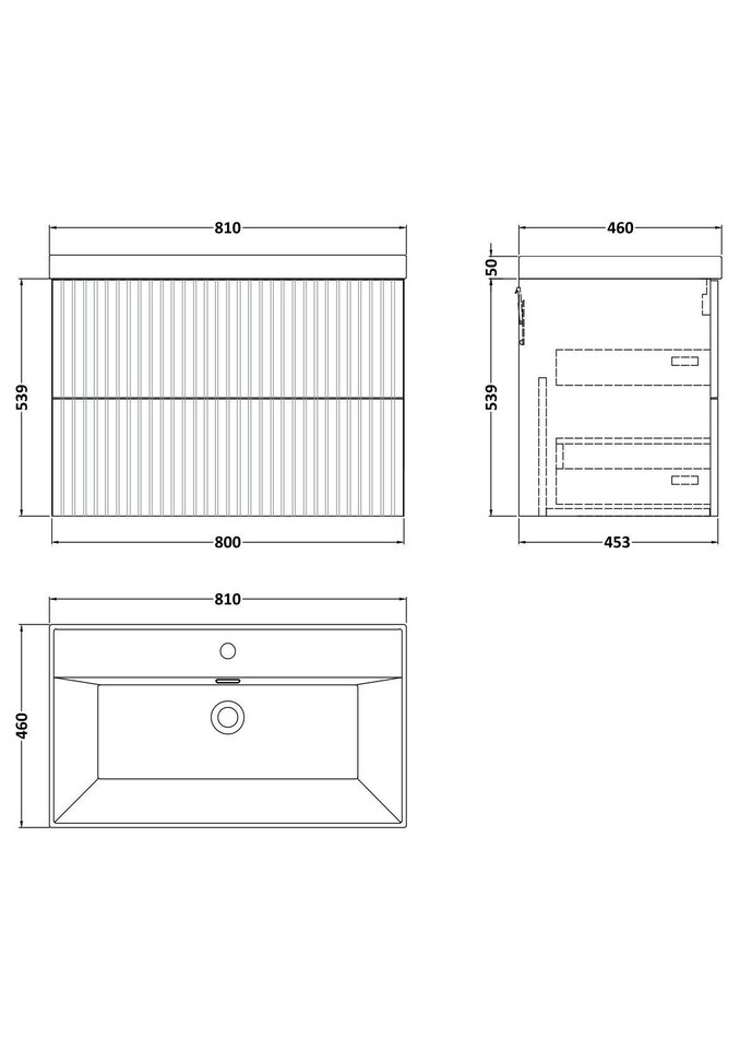 image 1 of Balterley Callingwood Contemporary Wall Hung 2 Drawer Vanity Unit with Thin-Edge Ceramic Basin , 800mm, Dark Grey