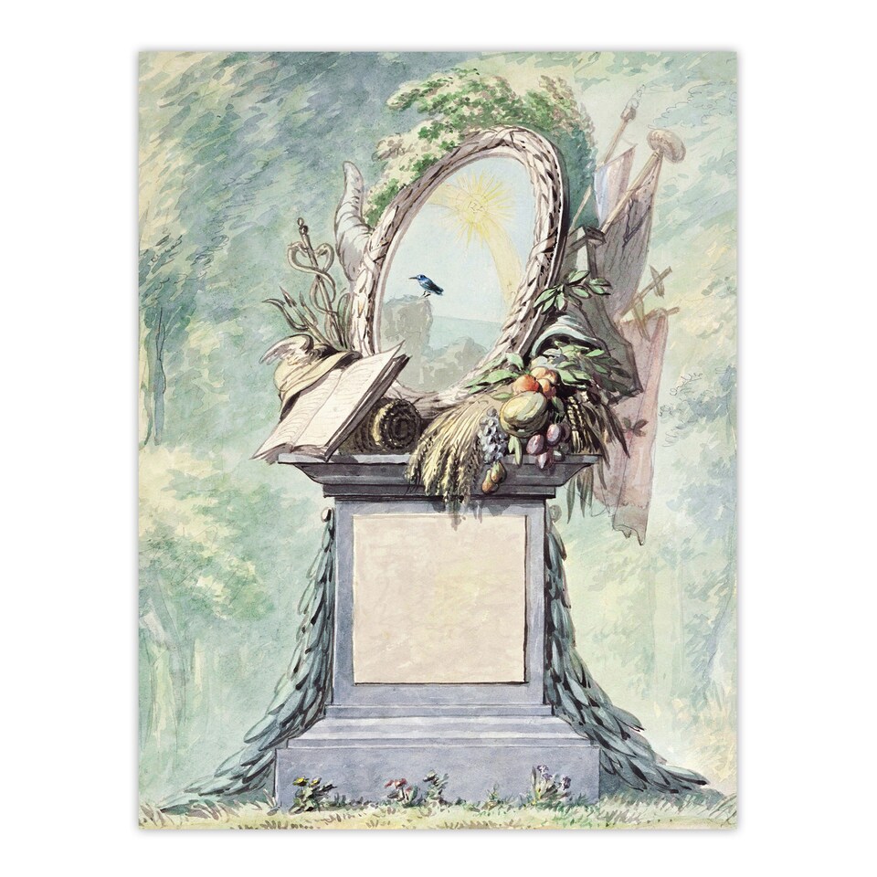 image 1 of 18th Century Monument Design Watercolour Schouman Wall Art Poster Print 12X16"