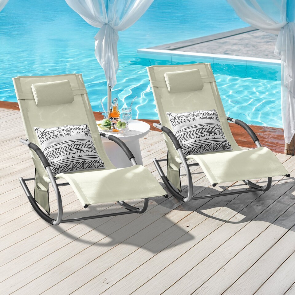 image 1 of SoBuy OGS28-MIX2,Set of 2 Outdoor Garden Rocking Sun Lounger Recliner Relaxing Chair