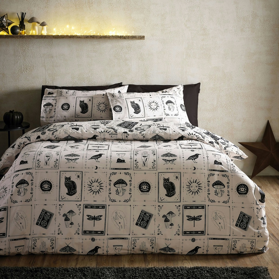 image 1 of Catherine Lansfield Enchanted Witchcraft Reversible Duvet Cover Set Black / Natural Black | Black / Natural | Double