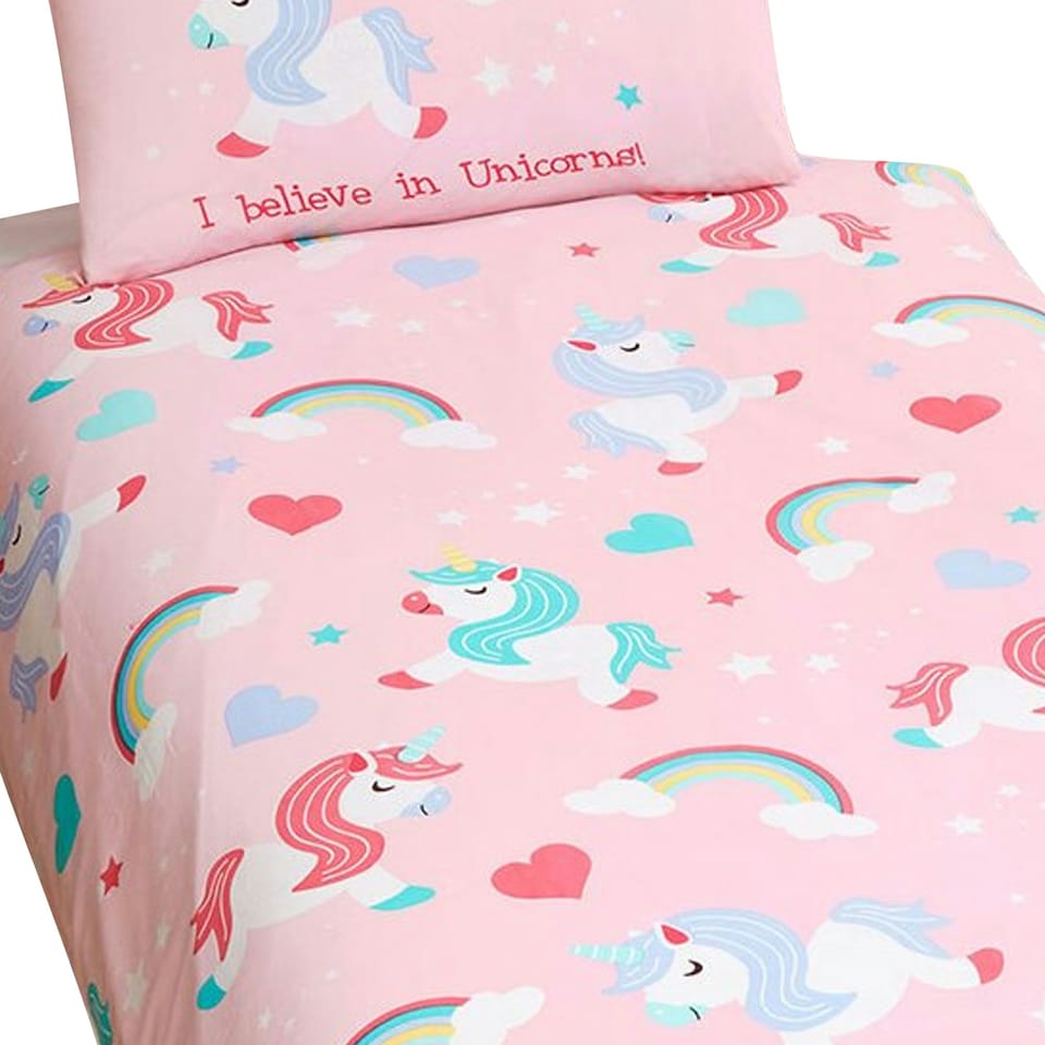 image 1 of Bedding & Beyond Childrens/Kids I Believe In Unicorns Duvet Cover Set - Pink - Double Pink | Double