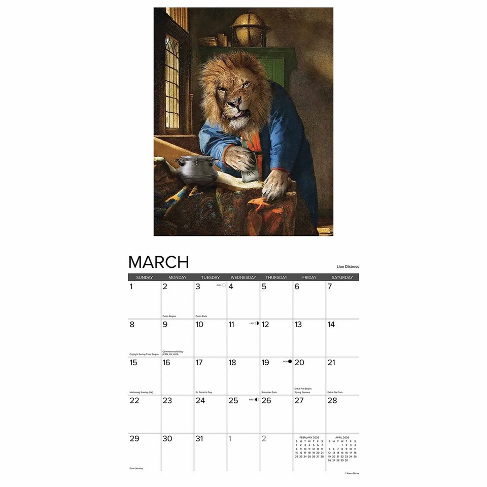 image 1 of Animal Masterpieces Calendar 2026, Wall Calendars, Month To View, Animals, Gift