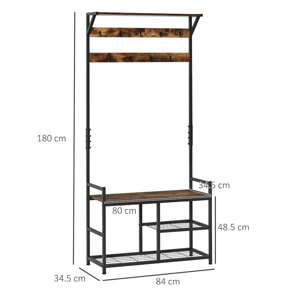 image 1 of HOMCOM Coat Rack Stand Shoe Storage Bench for Bedroom Living Room Entryway