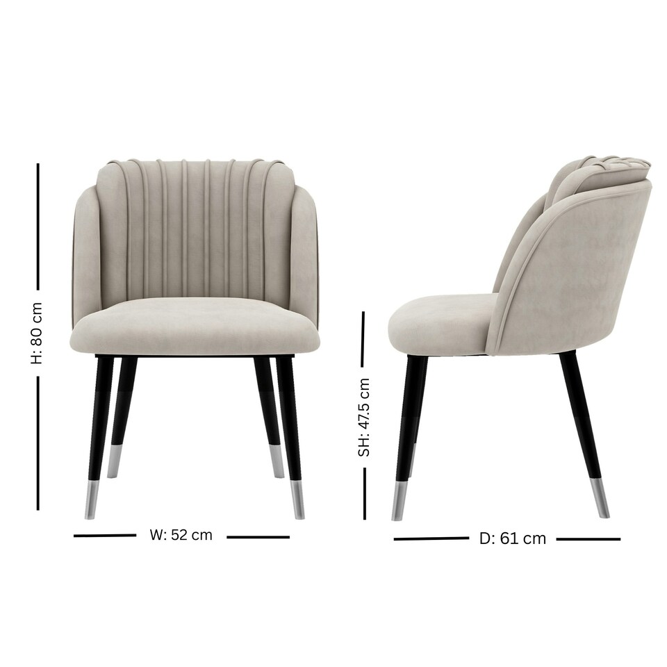 image 1 of Set of 2 Milano Velvet Dining Chairs with Stylish Ribbed Back Design, Black Metal Legs with Silver Tips Grey | Silver End Tips