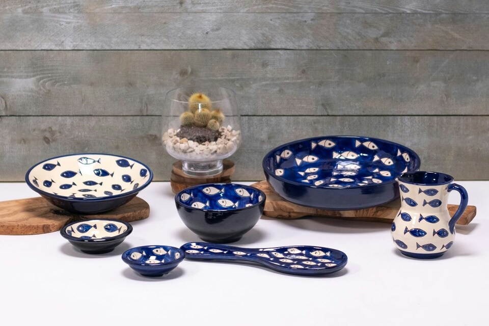 image 1 of Verano Spanish Ceramics Signature Set of 2 Appetiser Bowls - 15cm Blue & White Fish | Blue | White | 2