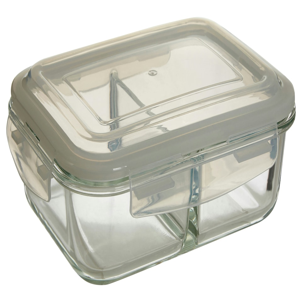 image 1 of Interiors by Premier 2-Section Square Glass Container with Lid – 1040ml, Borosilicate Glass with Airtight Silicone Seal