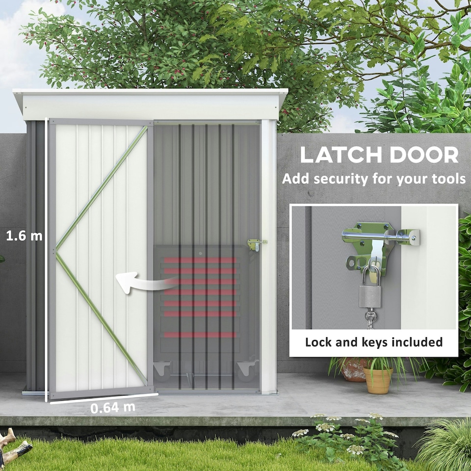 image 1 of Outsunny Steel Garden Shed, Small Lean-to Shed for Bike, 5x3 ft, Grey