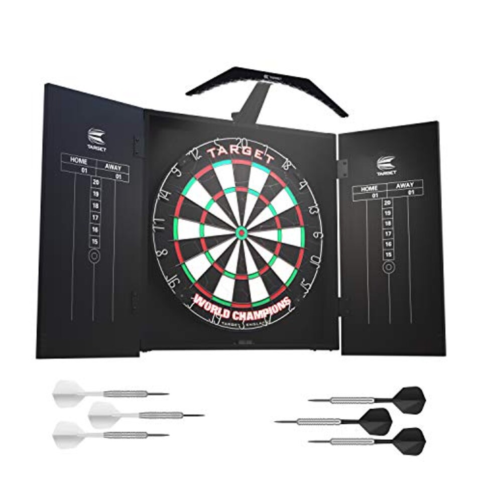 image 1 of Target Darts Arc Dartboard Lighting System Home Cabinet Set - Includes World Champions Dartboard and 2 Sets of Darts, Black