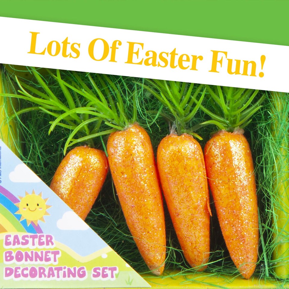 image 1 of PMS Easter Bonnet Decorating Set - 16-Piece Bunny, Carrot & Daisy Craft Kit
