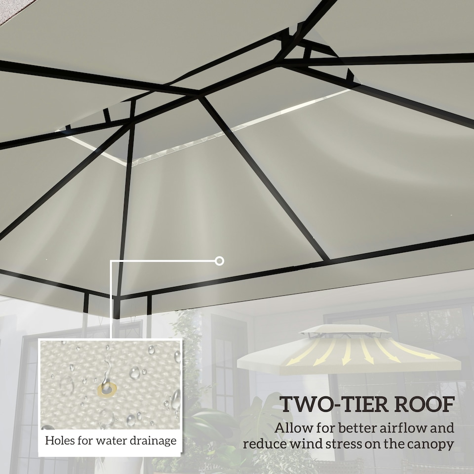 image 1 of Outsunny 3x4m Gazebo Replacement Roof Canopy 2 Tier Top UV Cover Patio Cream