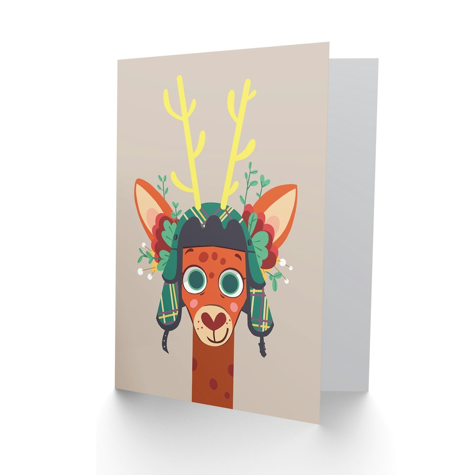 image 1 of Stag Cartoon With Scottish Tartan Hat Child Kids Birthday Card