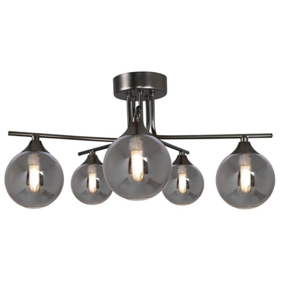 image 1 of Carney Gun Metal Smoked 5 Light Semi Flush Ceiling Light