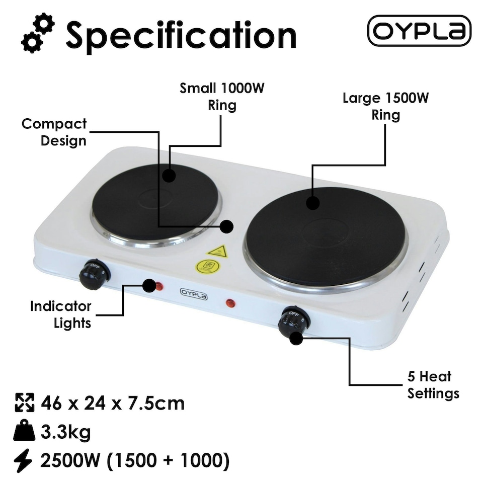 image 1 of Oypla 2.5Kw Electric Portable Kitchen Double Hot Plate