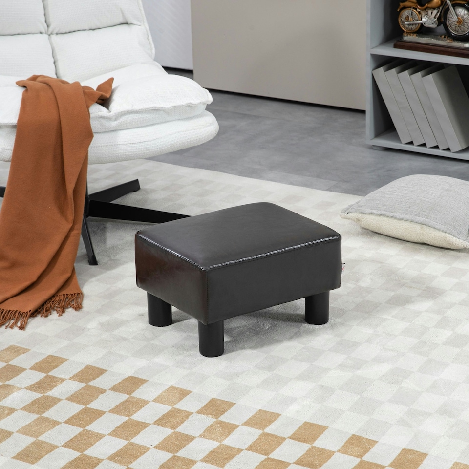 image 1 of HOMCOM Chic Faux Leather Footstool Ottoman Cube with 4 Plastic Legs Brown