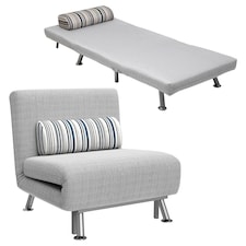 HOMCOM Convertible Chair Bed, 3-in-1 Linen Sleeper Chair with Adjustable Backrest, Pillow, for Living Room, Bedroom, Light Grey