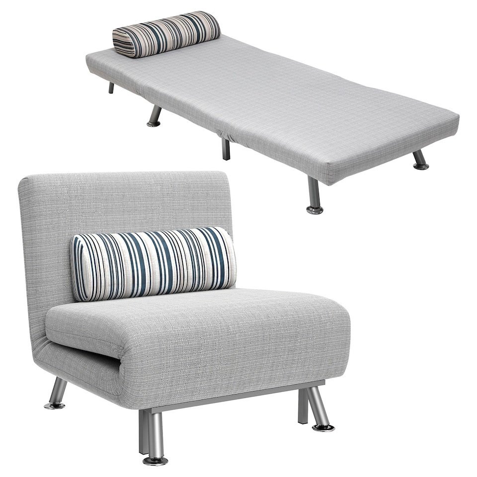 image 1 of HOMCOM Convertible Chair Bed, 3-in-1 Linen Sleeper Chair with Adjustable Backrest, Pillow, for Living Room, Bedroom, Light Grey